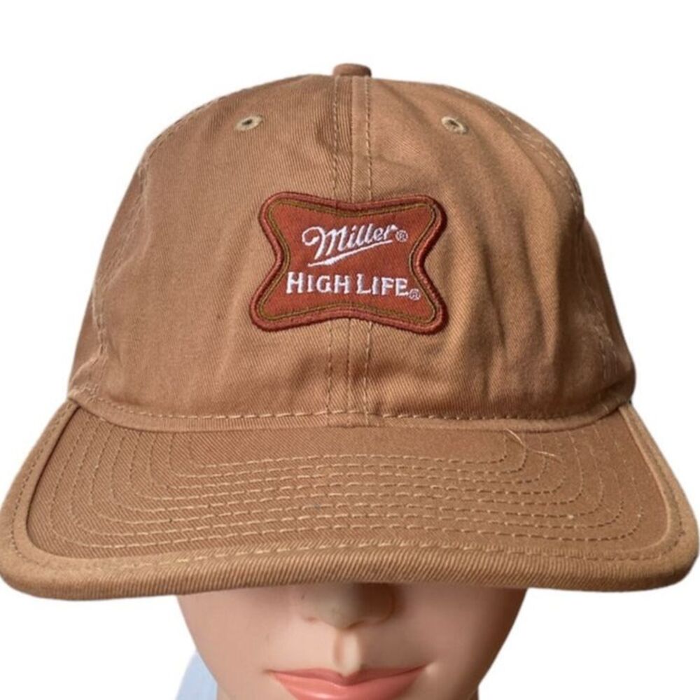 Miller High Life Dad Hat Baseball Cap H3 Headwear Khaki Beige Canvas Adjustable